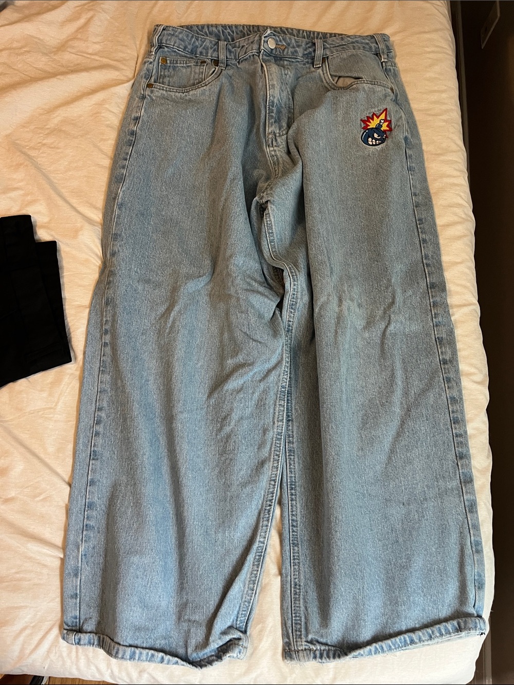 Zumiez Light Blue Relaxed Fit Men's Jeans with Embroidered Patch